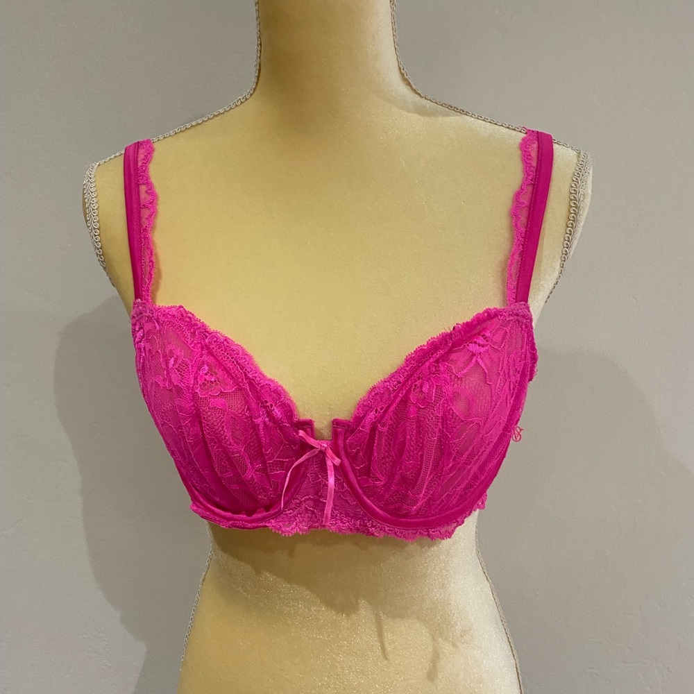 NWOT, Victoria’s Secret Hot Pink Sheer Lace Bra